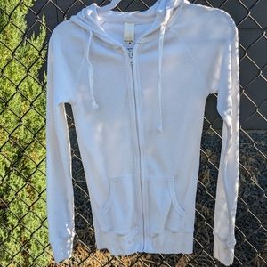 White Waffle Zip Front Hoodie